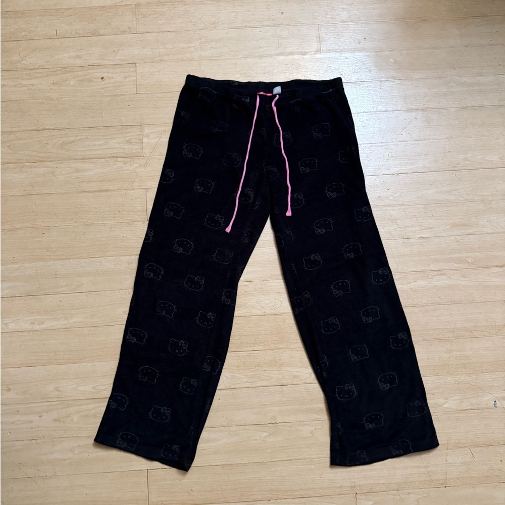 Hello Kitty Black Pajama Pants with Pink Drawstring